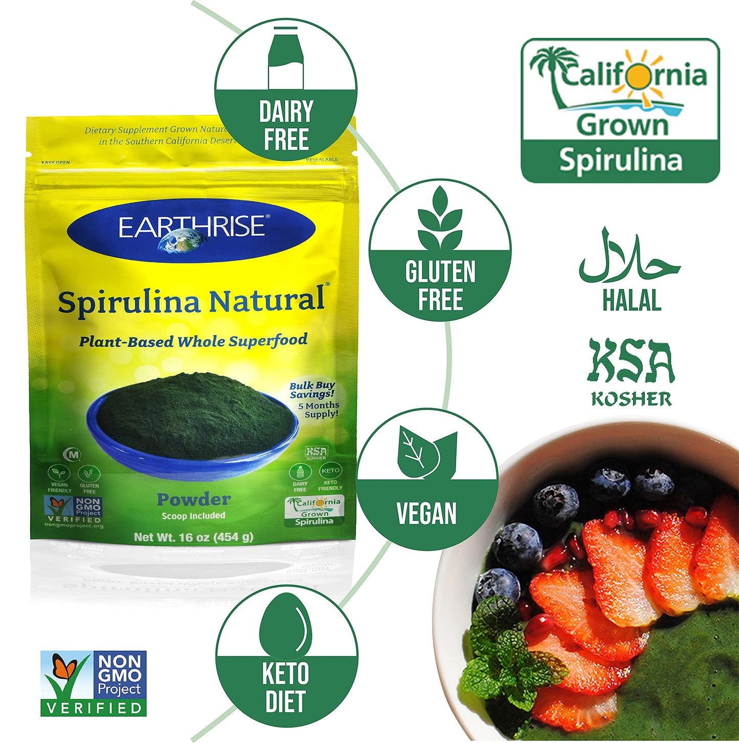 Earthrise Spirulina Natural Powder 16 oz