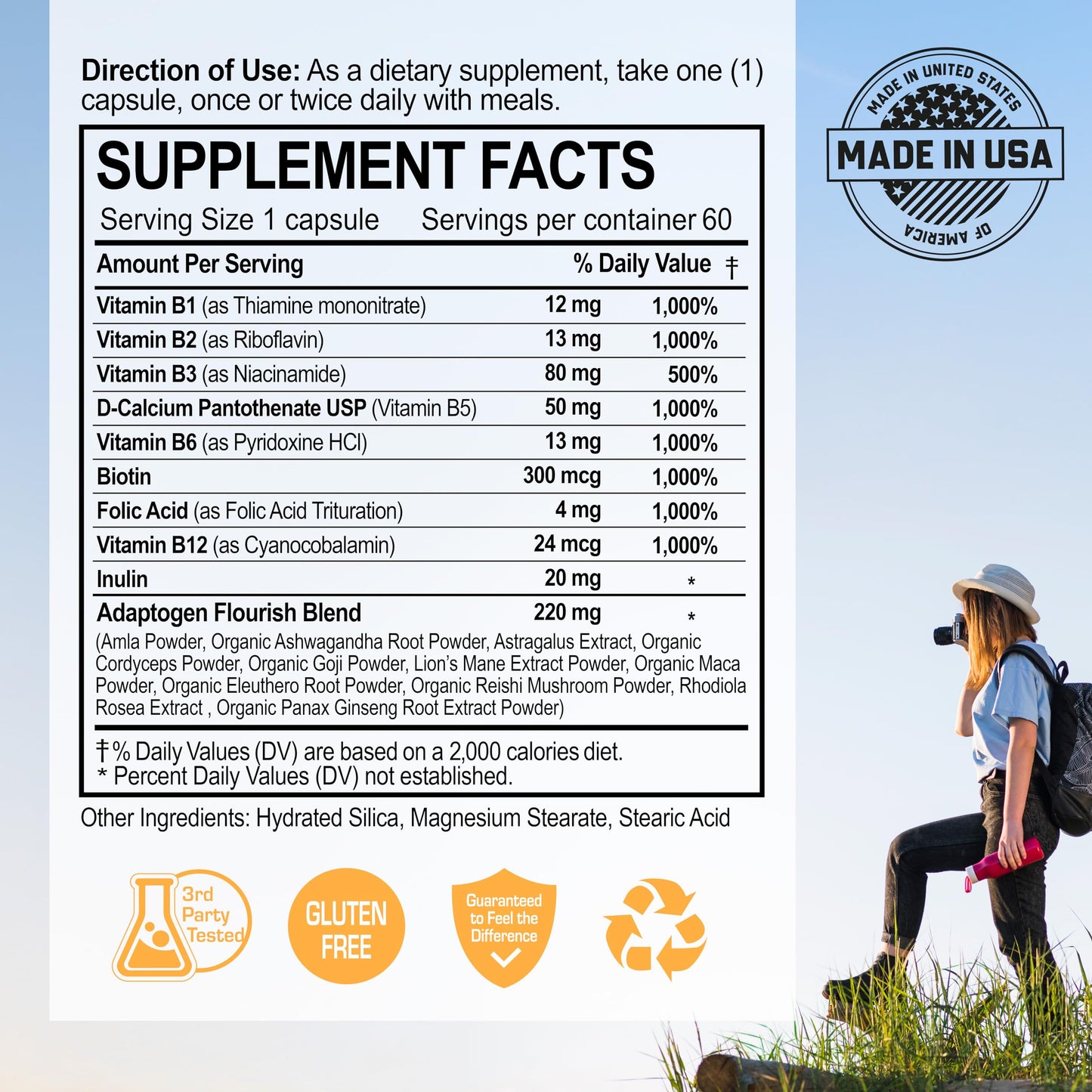 NANOWELL B Complex Premium - Full Spectrum of B Vitamins for Energy, Heart & Immune Support - B-Complex Supplement with Adaptogens 60 Capsules