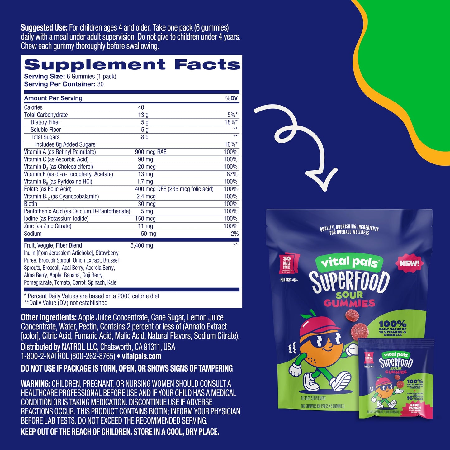 Vital Pals Sour Punch Superfood Gummies for Kids Gummy 30 Count