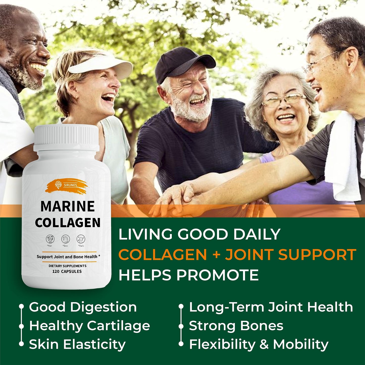 SIRUNES Marine Collagen Peptides Capsules, 120 Count