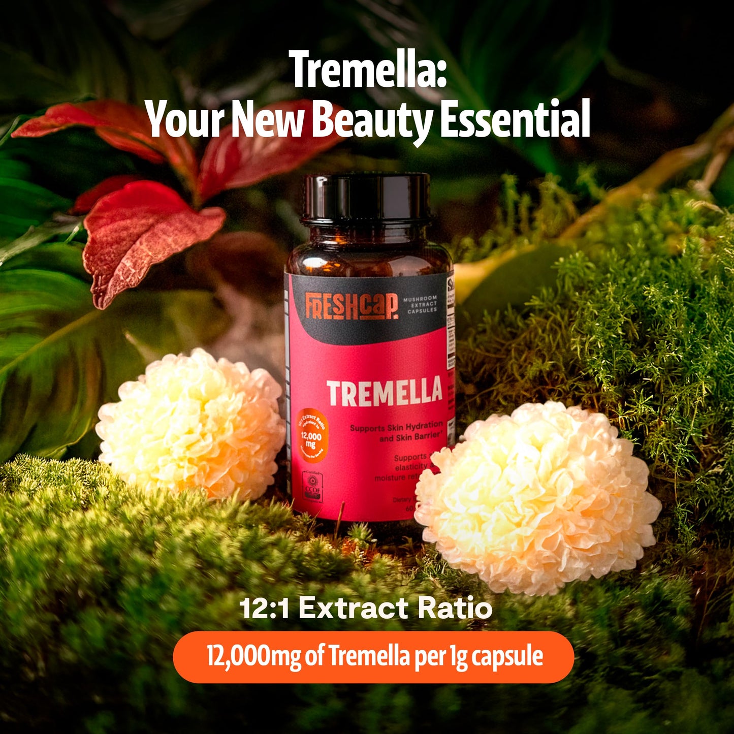 FreshCap Mushrooms Premium Organic Tremella Supplement Capsules, 60 Count
