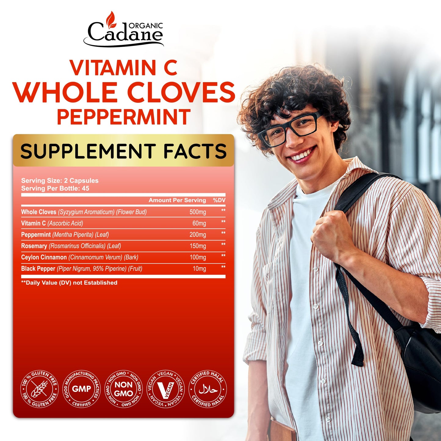 Organic Cadane 6in1 Whole Cloves Herbal Supplement Capsules 90 Count