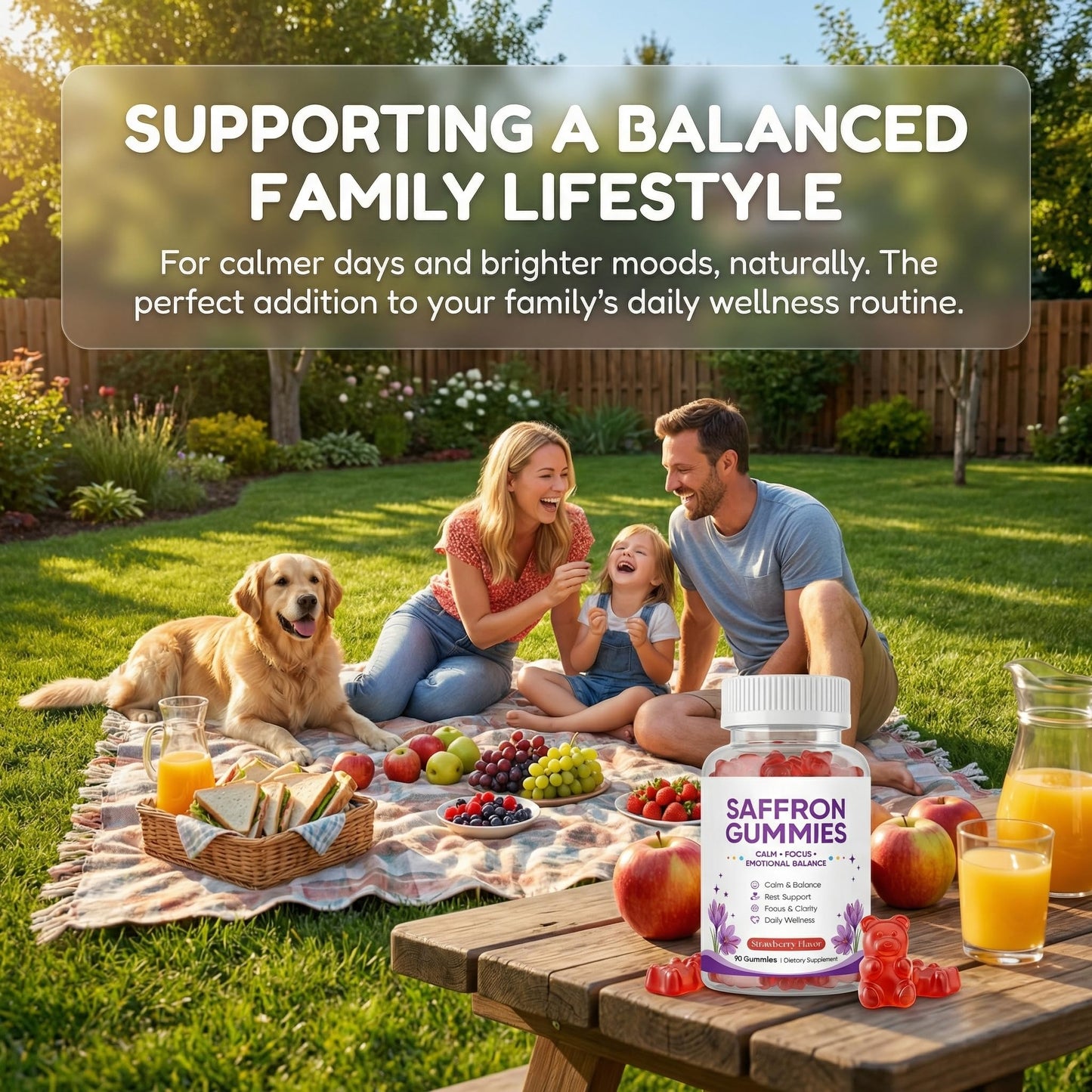 MKSUVGQ Saffron Mood & Calm Support with Passion Flower, St. John's Wort, GABA & Vitamin D2, Emotional Balance & Focus Formula, Strawberry Flavor 90 Gummies