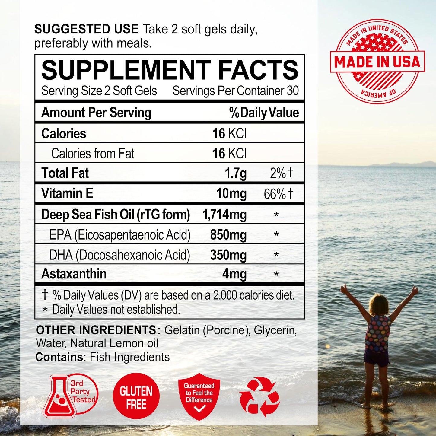 NANOWELL True Sea Red Omega-3 Premium with Astaxanthin, DHA & EPA - Immune Support, Fish Oil Softgels 60