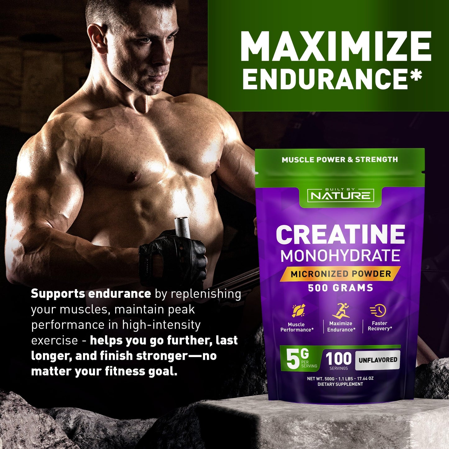 Built by Nature Creatine Monohydrate Powder 17.64 oz