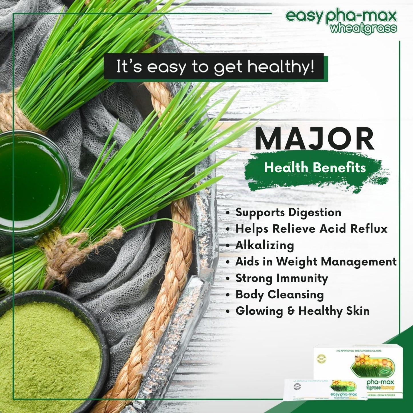 easy pha-max Organic Wheatgrass with Honey Powder, 10.5 Ounce