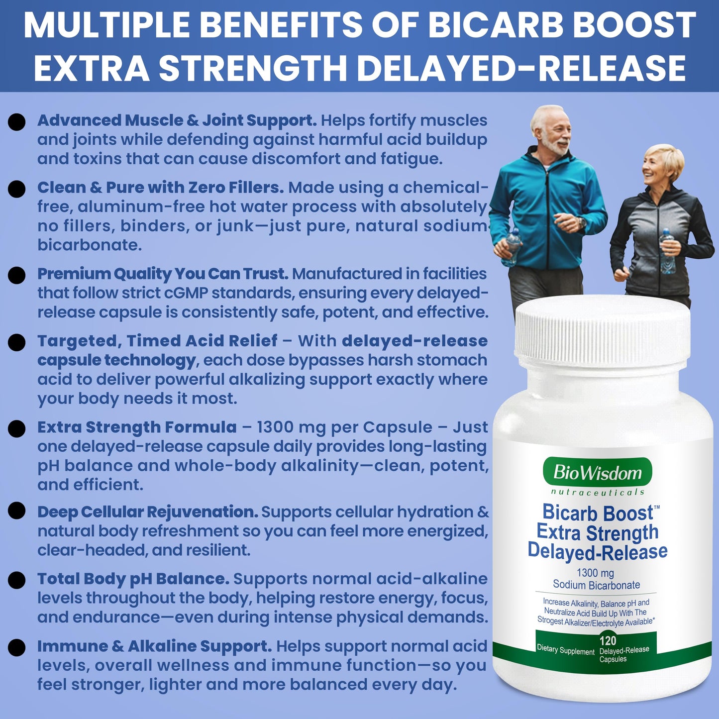 BioWisdom Nutraceuticals Bicarb Boost Sodium Bicarbonate Capsules Extra Strength 1300mg Delayed-Release, 120 Capsules