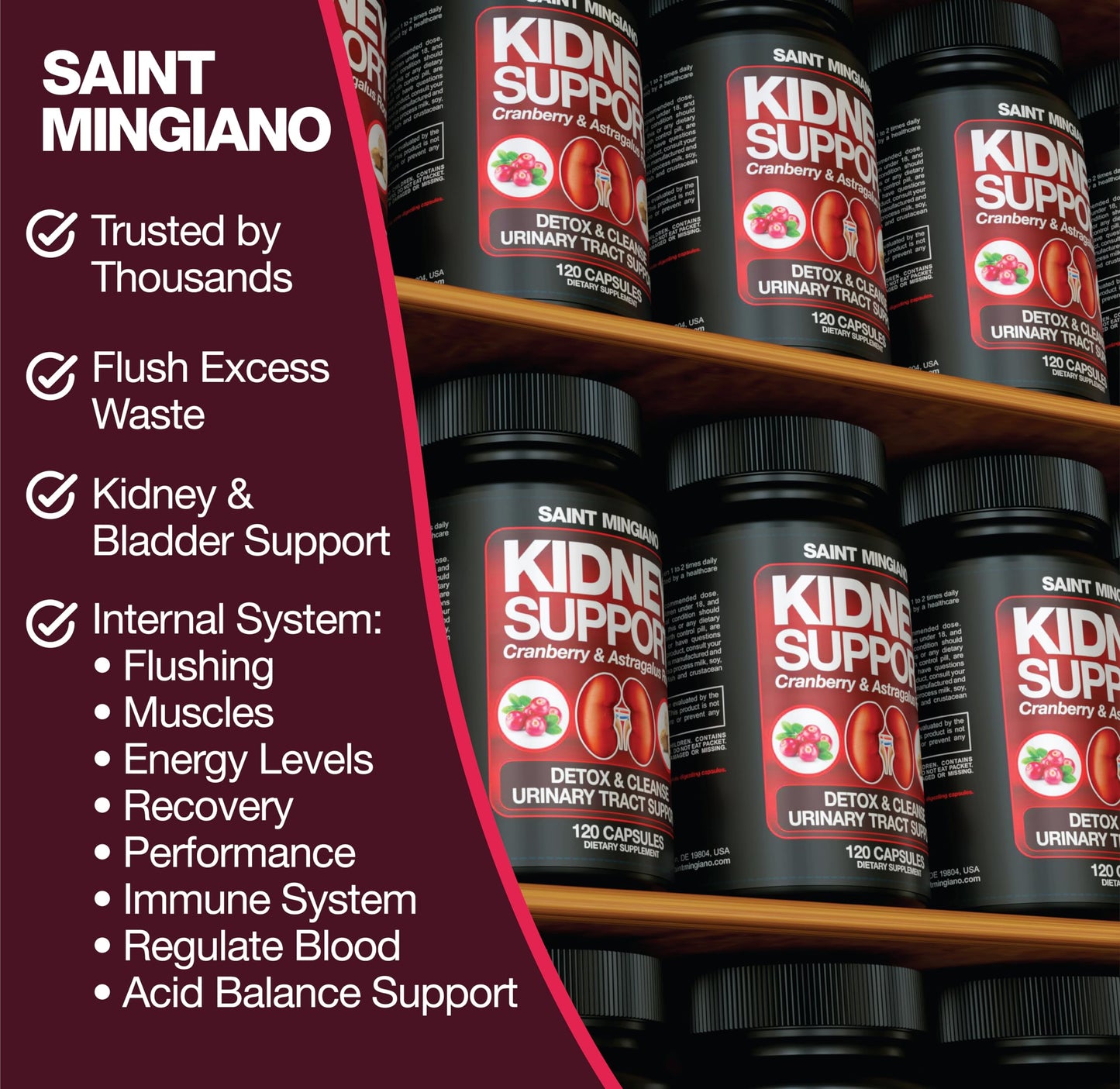Saint Mingiano Kidney Support Cleanse Detox & Repair 120 Capsules