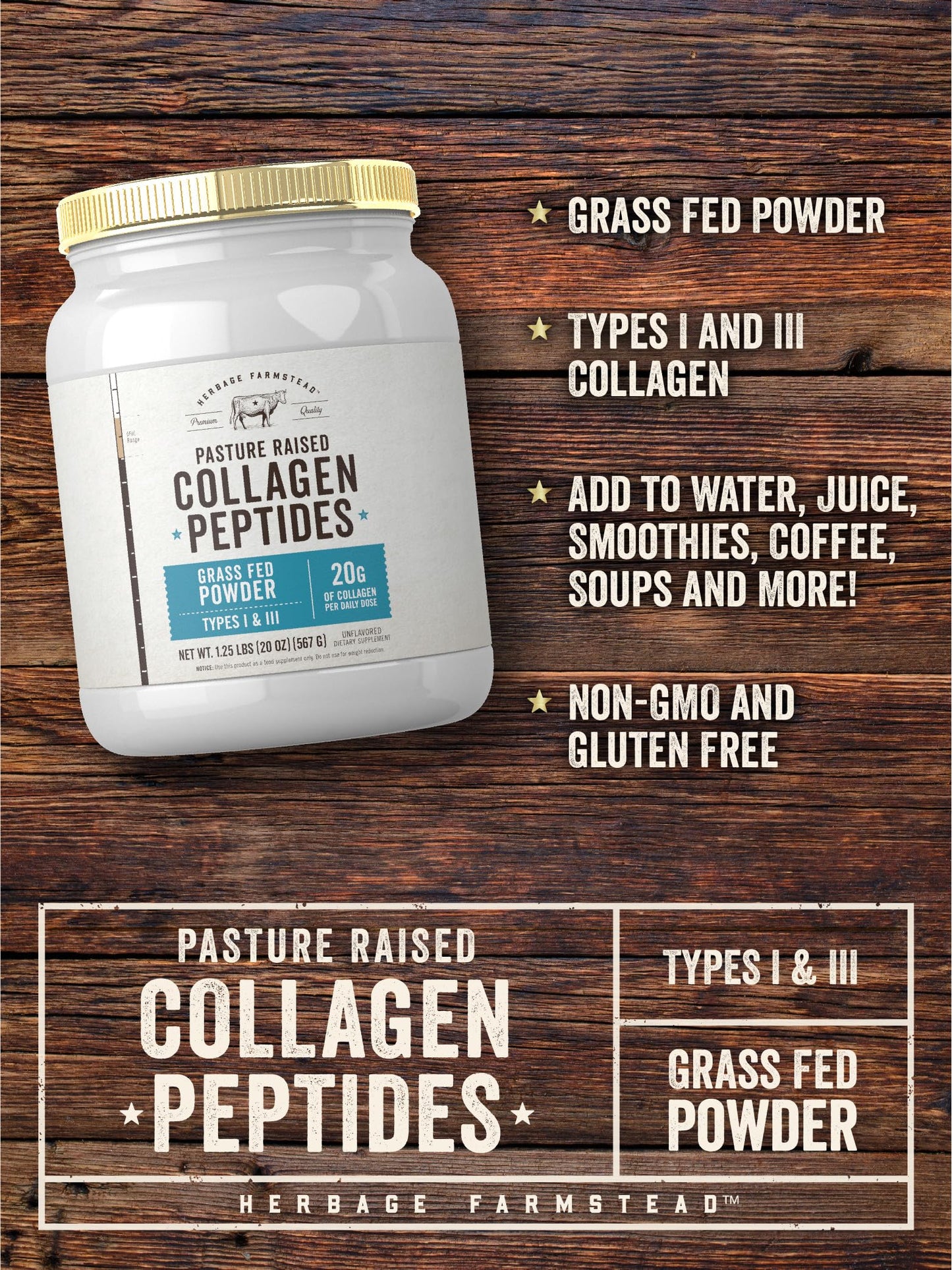 Carlyle Grass Fed Collagen Peptides Powder, 20oz, 20g per daily dose