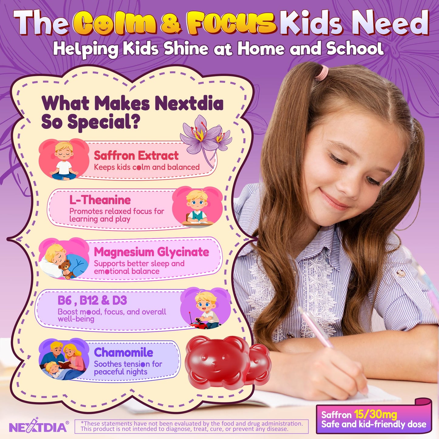 Nextdia Happy Saffron Gummies for Kids 60 Count