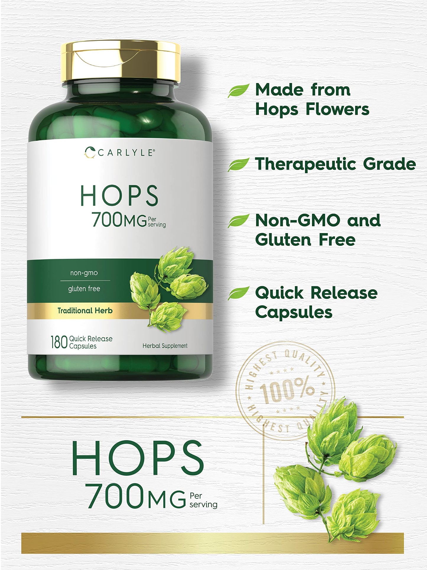 Carlyle Hops Supplement 700mg Capsule, 180 Count
