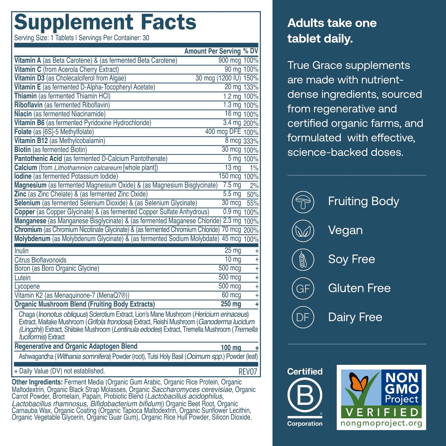 True Grace Men's 40+ One Daily Multivitamin Tablet, 30 Tablets