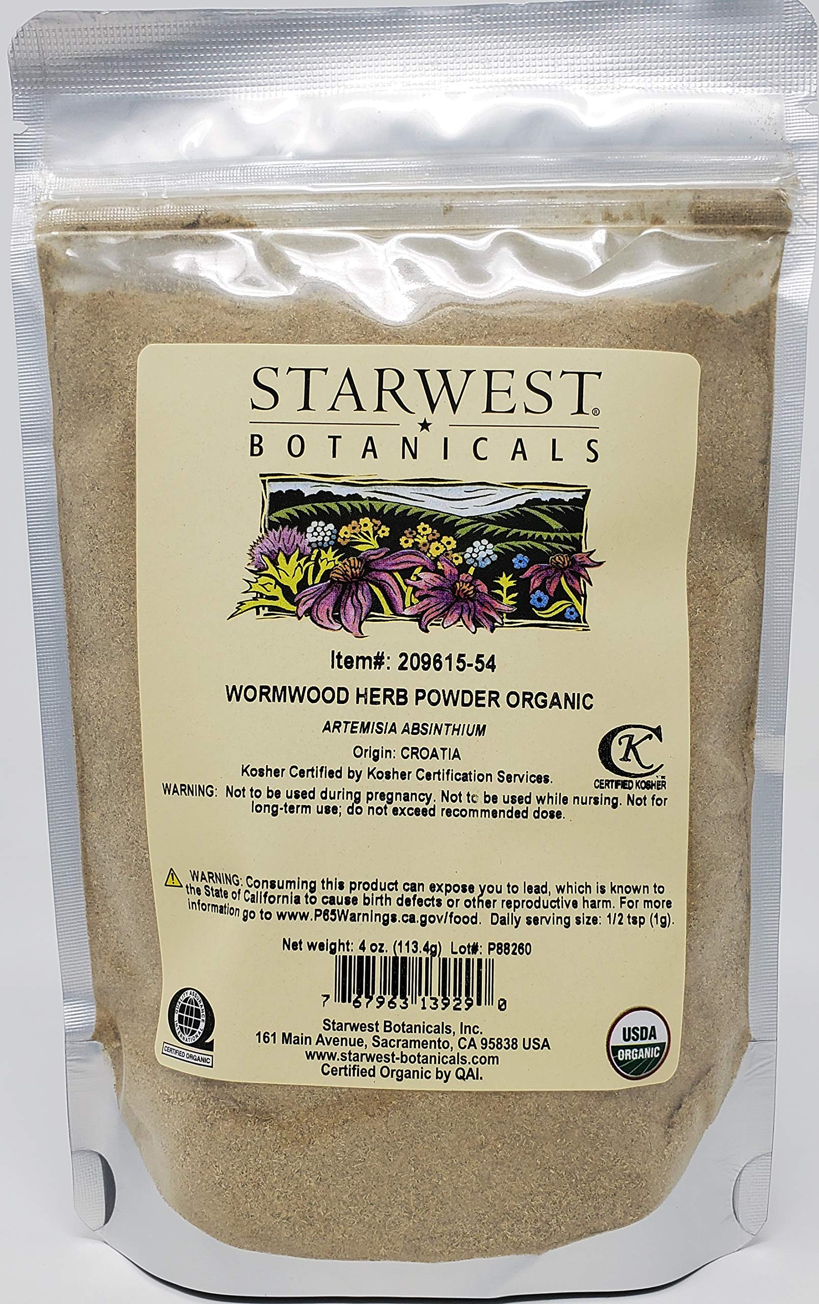 Starwest Botanicals Organic Wormwood Herb Powder 4 Ounces