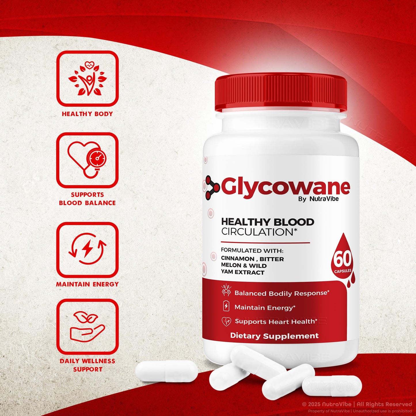 NutraVibe Glycowan Blood Support Capsules, 180