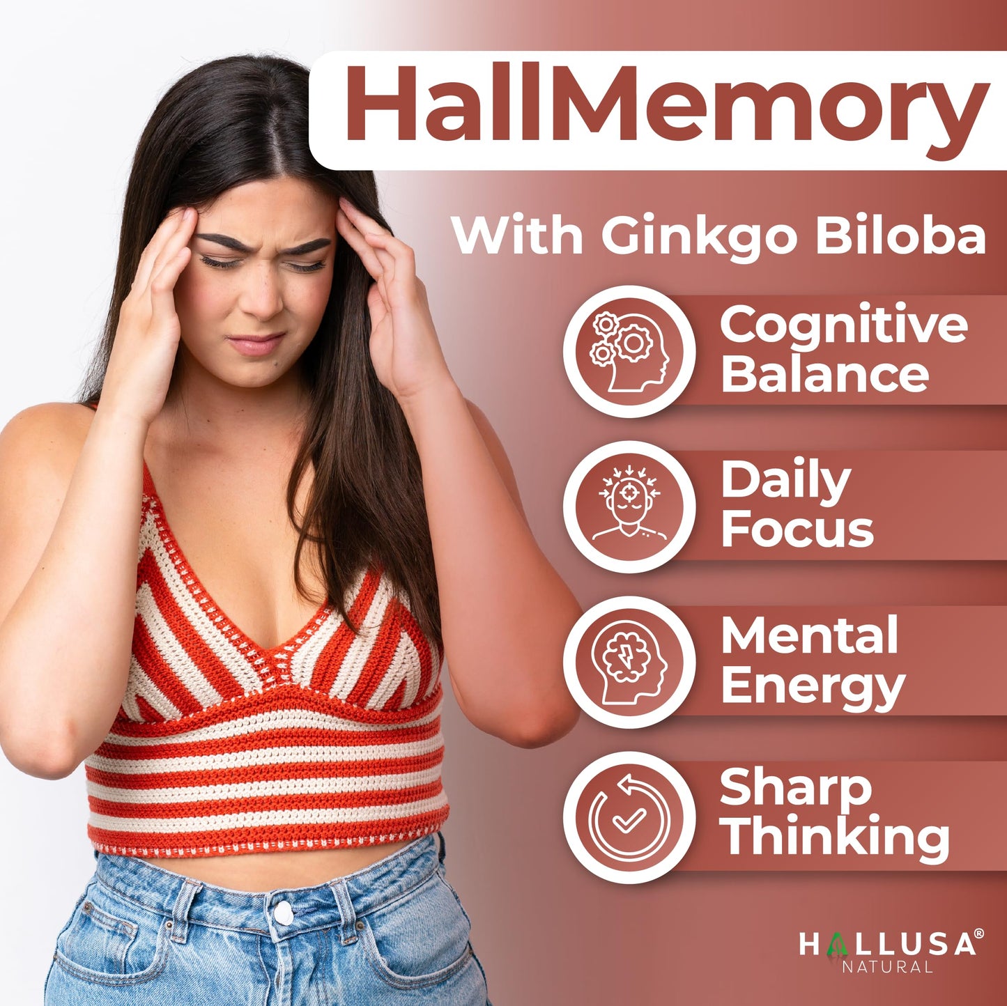 Hallusa Natural Brain Health Supplement Capsules 60 Count