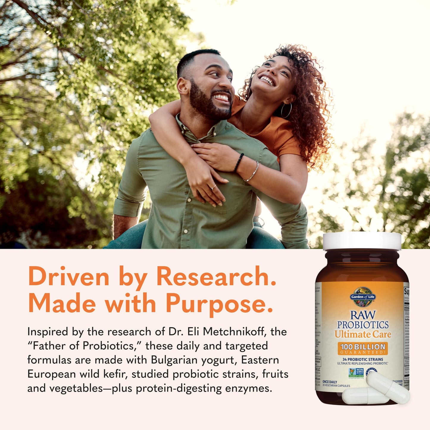 Garden of Life Probiotics for Women and Men - Raw Probiotics Ultimate Care 100 Billion CFU Probiotic Supplement, Daily Probiotic for Adults with Digestive Enzymes, 30 Capsules