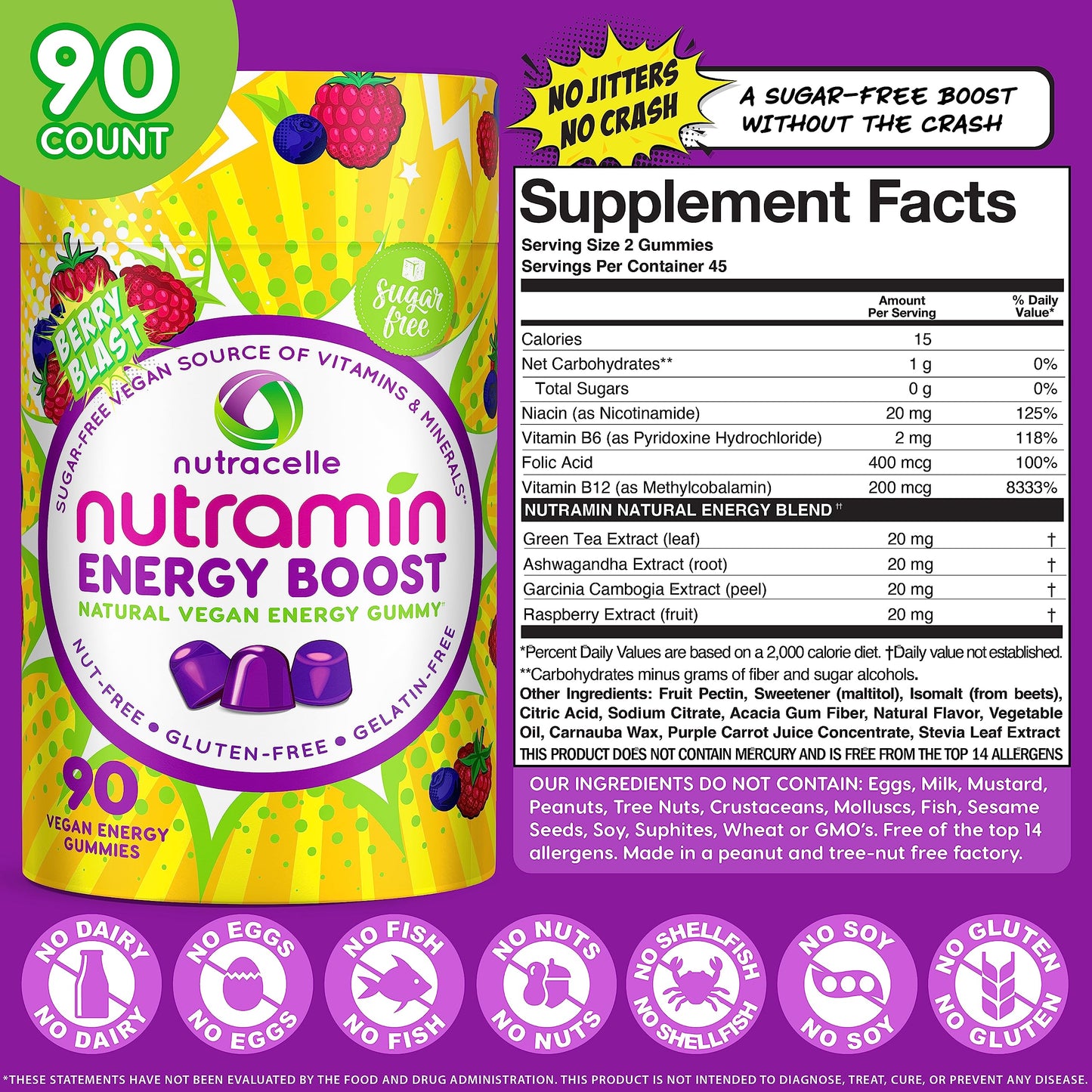 Nutracelle Nutramin Energy Boost Vitamin Gummy, 90 Gummies