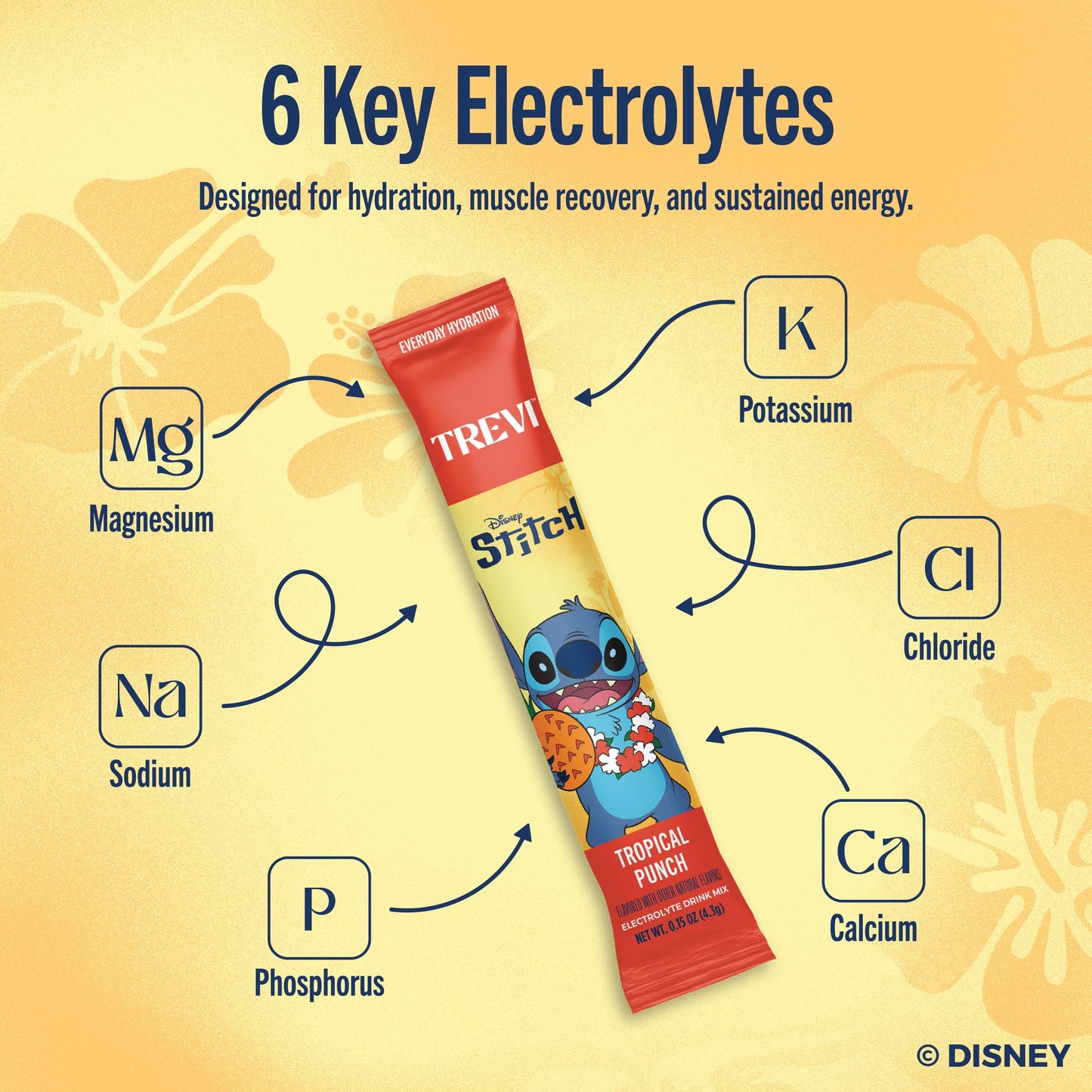 TREVI Electrolytes Powder Packets Sugar Free Hydration Tropical Punch 3.03 oz