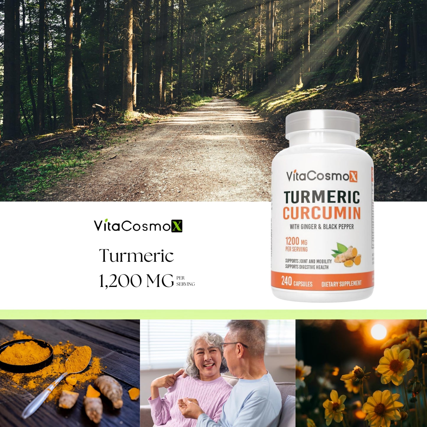 VitaCosmoX Turmeric Curcumin with Bioperine 1200 mg Veggie Capsules, 240 Count