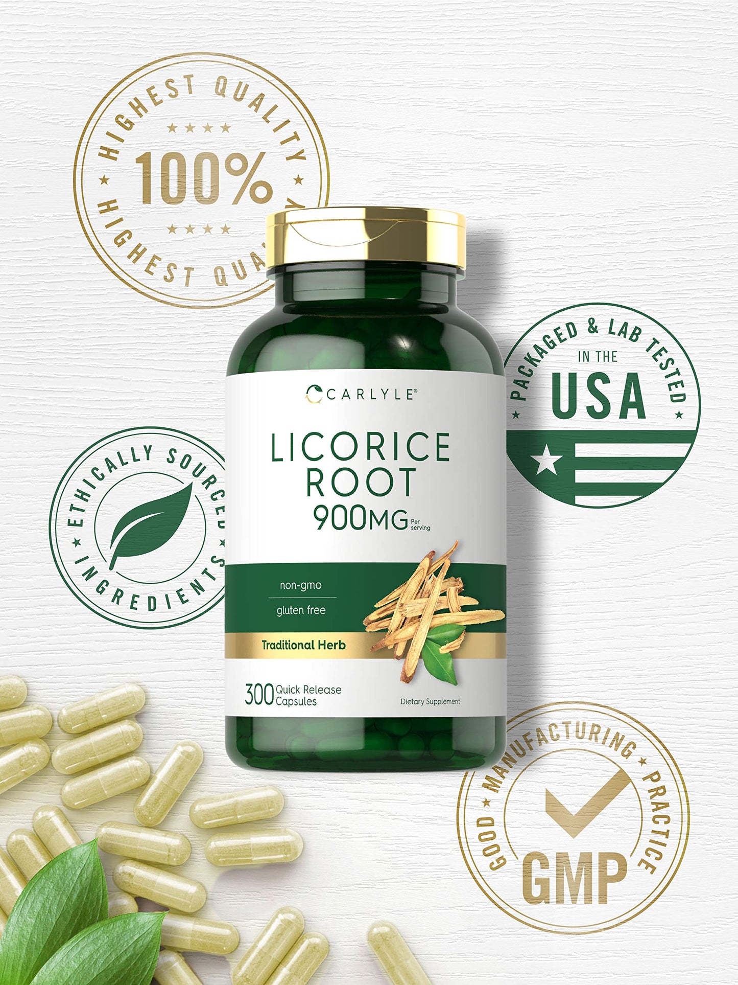 Carlyle Licorice Root Extract Supplement 900mg 300 Capsules
