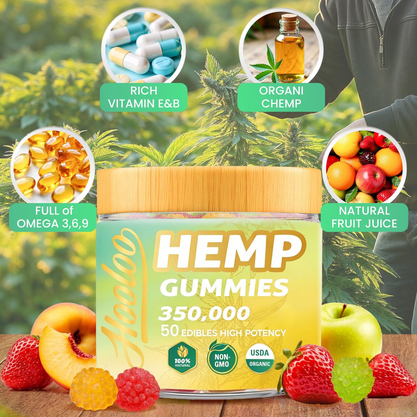 HOOLOO Hemp Gummies 100 Count