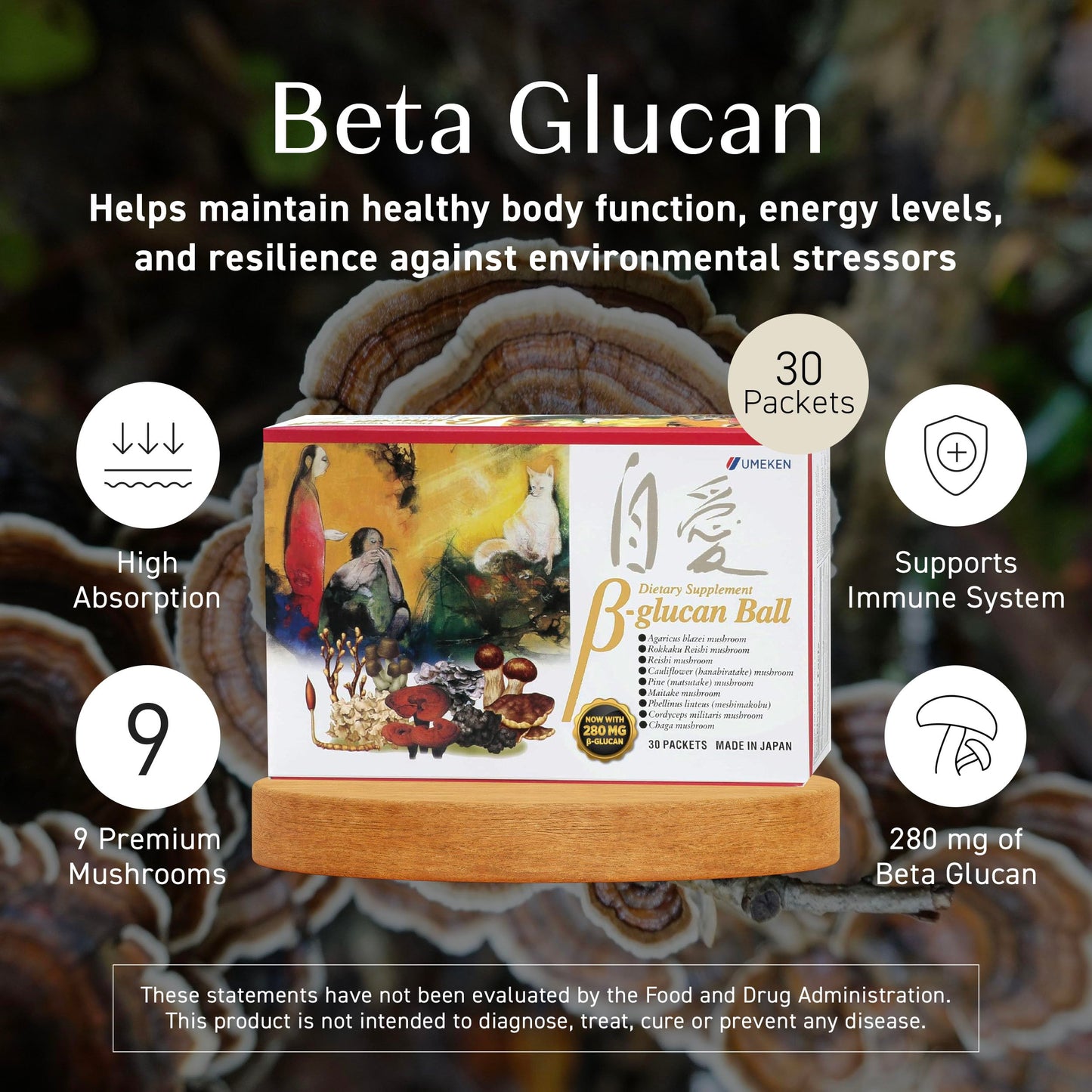 Umeken Beta Glucan Immune Boost Mushroom Extract 30 Tablets