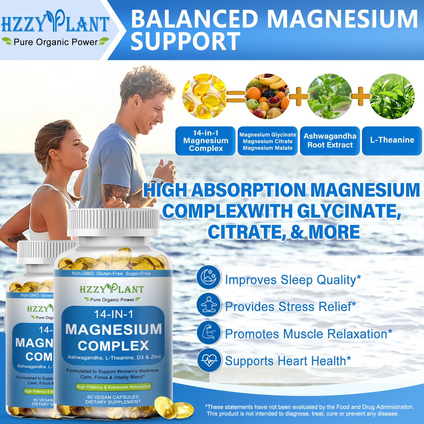 HZZYPLANT Magnesium Complex Softgels, 60 Softgels