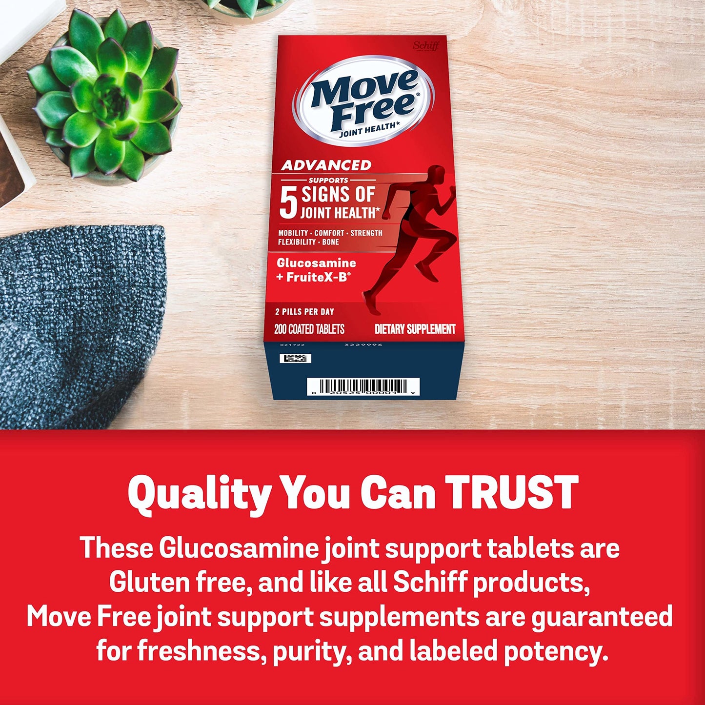 Move Free Advanced Glucosamine Chondroitin + Calcium Fructoborate Joint Support Supplement Tablets, 200 Tablets