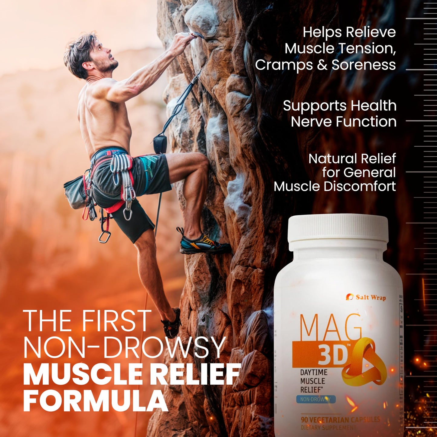 SaltWrap Mag 3D Daytime Non-Drowsy Leg Cramp & Muscle Relief Support Natural Supplement for Muscle and Nerve Health with Turmeric, Alpha Lipoic Acid & Magnesium Capsules 90 Count