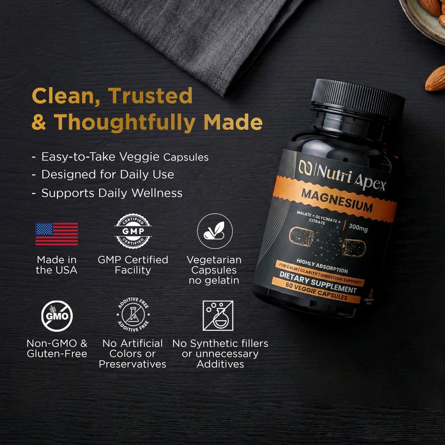 Nutri Apex Magnesium Complex 300mg - Malate, Glycinate & Citrate, 120 Capsules