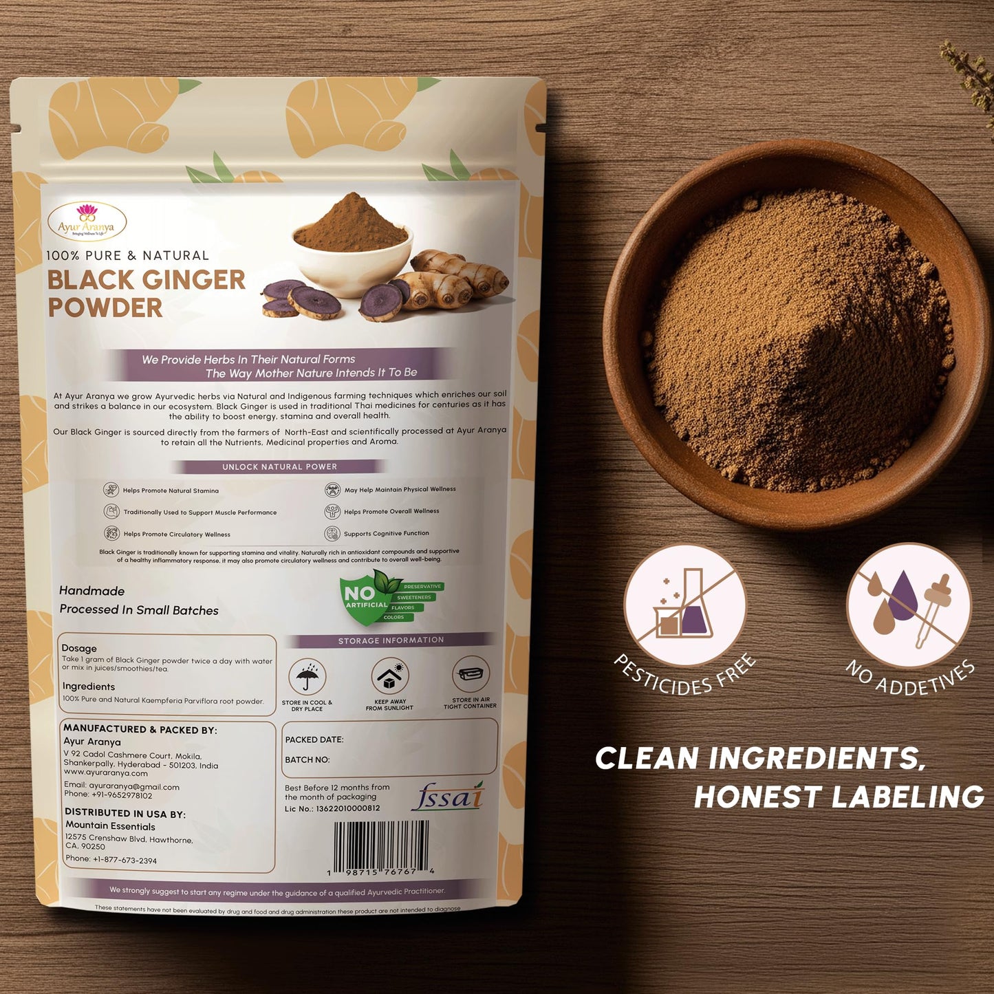 Mountain Essentials Ayur Aranya 100% Pure Black Ginger Powder 1.76 Ounce