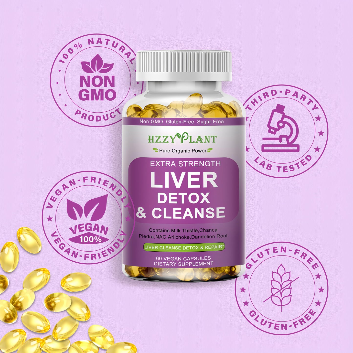 HZZYPLANT Liver Cleanse Detox & Repair Softgel Capsules 60 Count