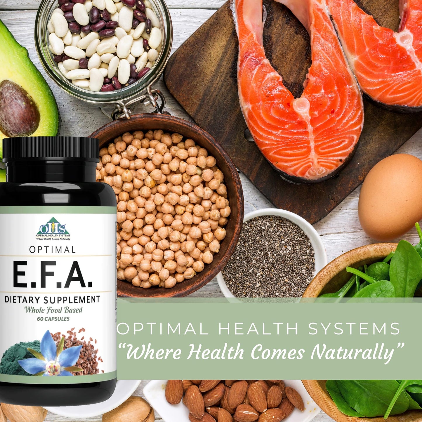 Optimal Health Systems EFA 1,000 mg from Borage, Flaxseed, and Algae Oil Plant-Based Essential Fatty Acid Supplement, 60 Capsules