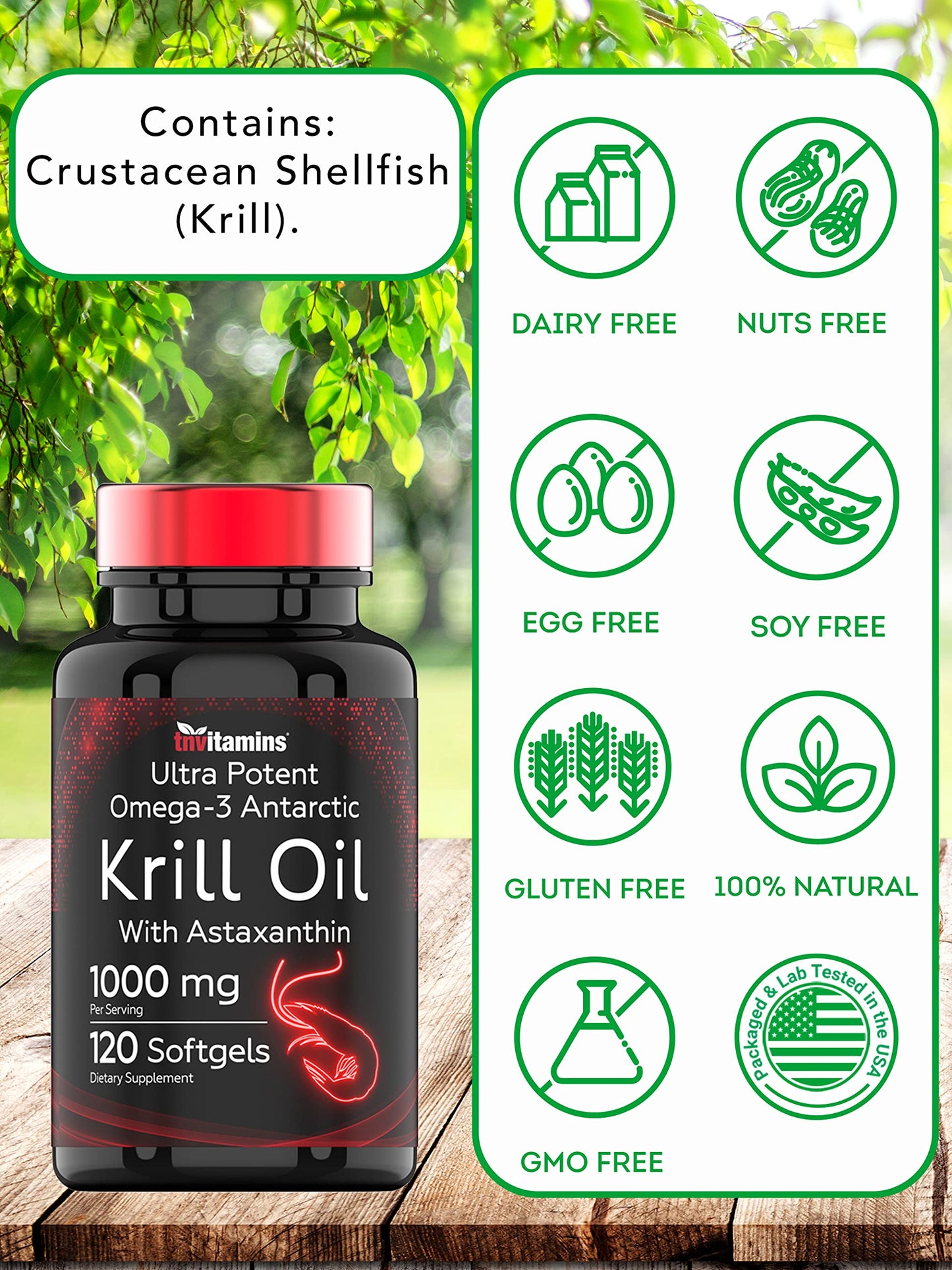 tnvitamins Antarctic Krill Oil 1000mg with Astaxanthin Softgels 120 Count