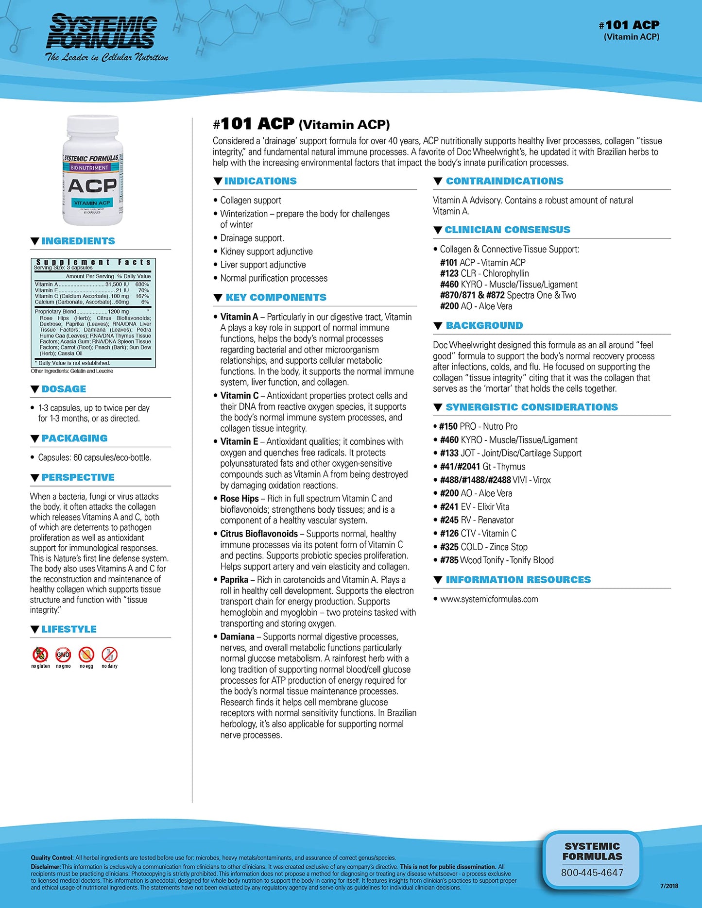Systemic Formulas Bio Nutriment #101 Vitamin ACP 60 Capsules