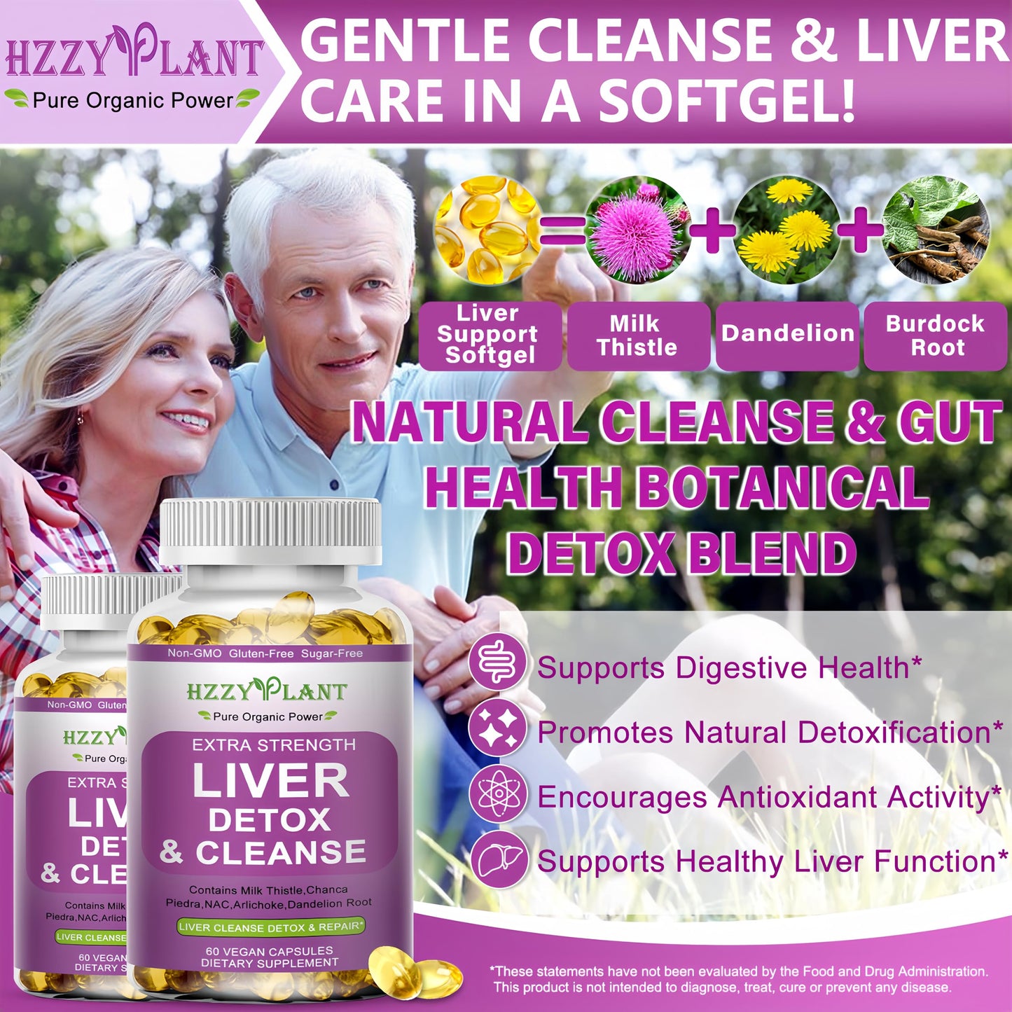 HZZYPLANT Liver Cleanse Detox & Repair Softgel Capsules 60 Count