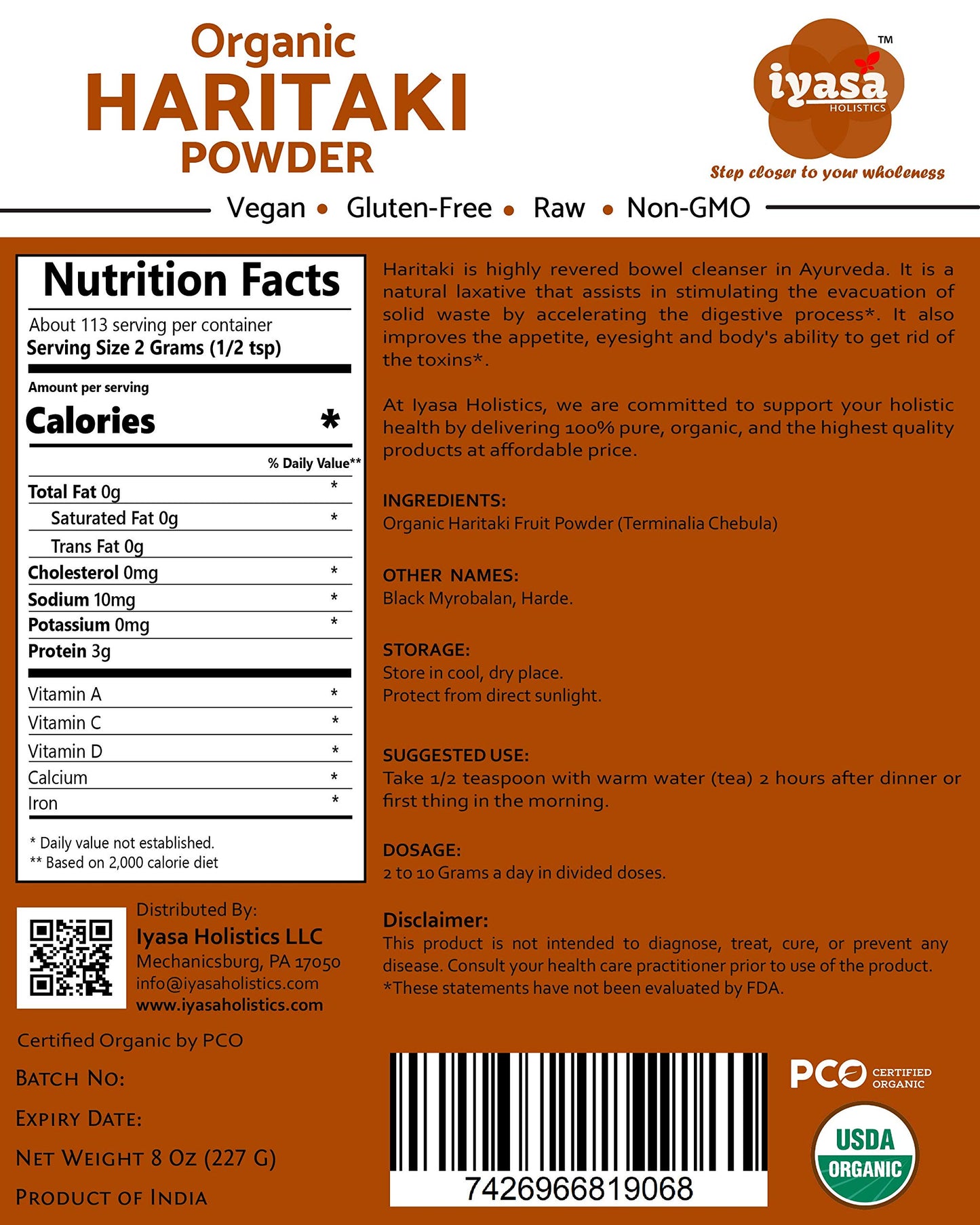 Iyasa Holistics Haritaki Powder 8 Ounce