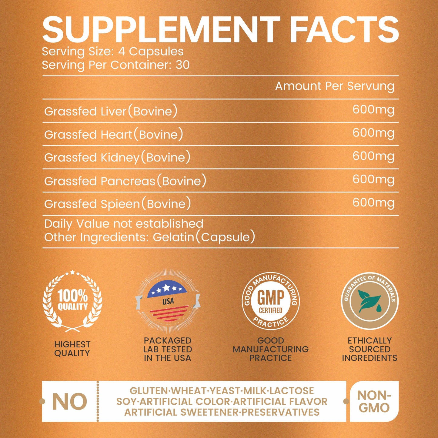 Higanbana Grass Fed Beef Organ Supplement Capsule 1 Count