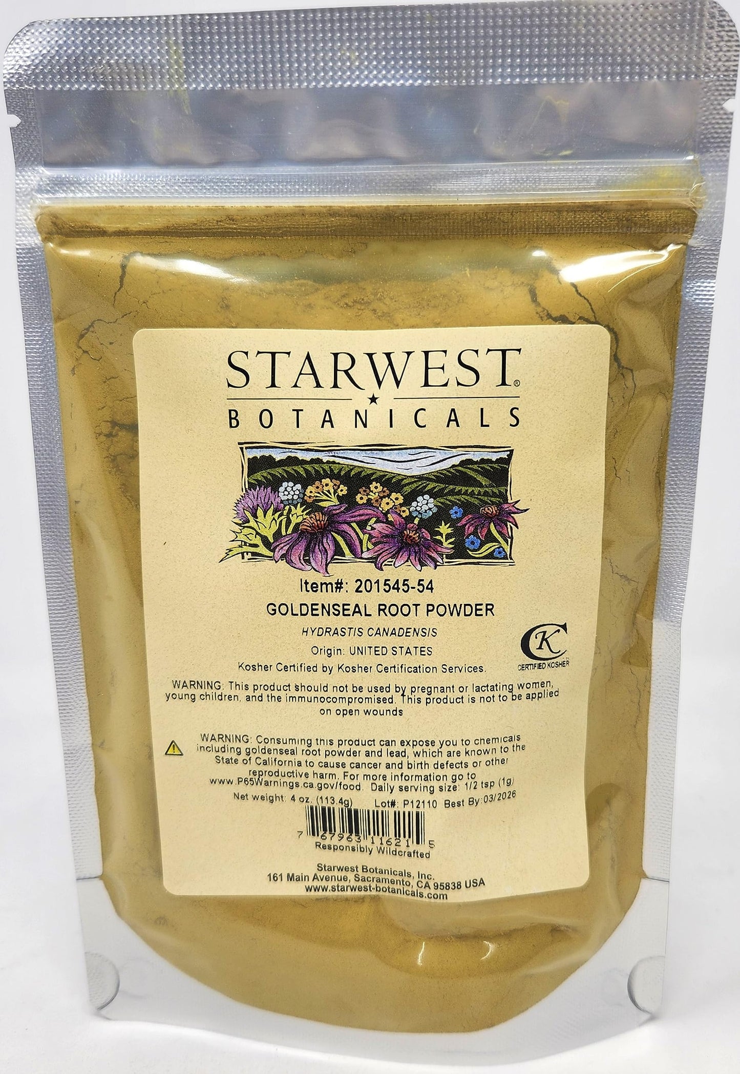 Starwest Botanicals Goldenseal Root Powder Wildcrafted, 4 oz