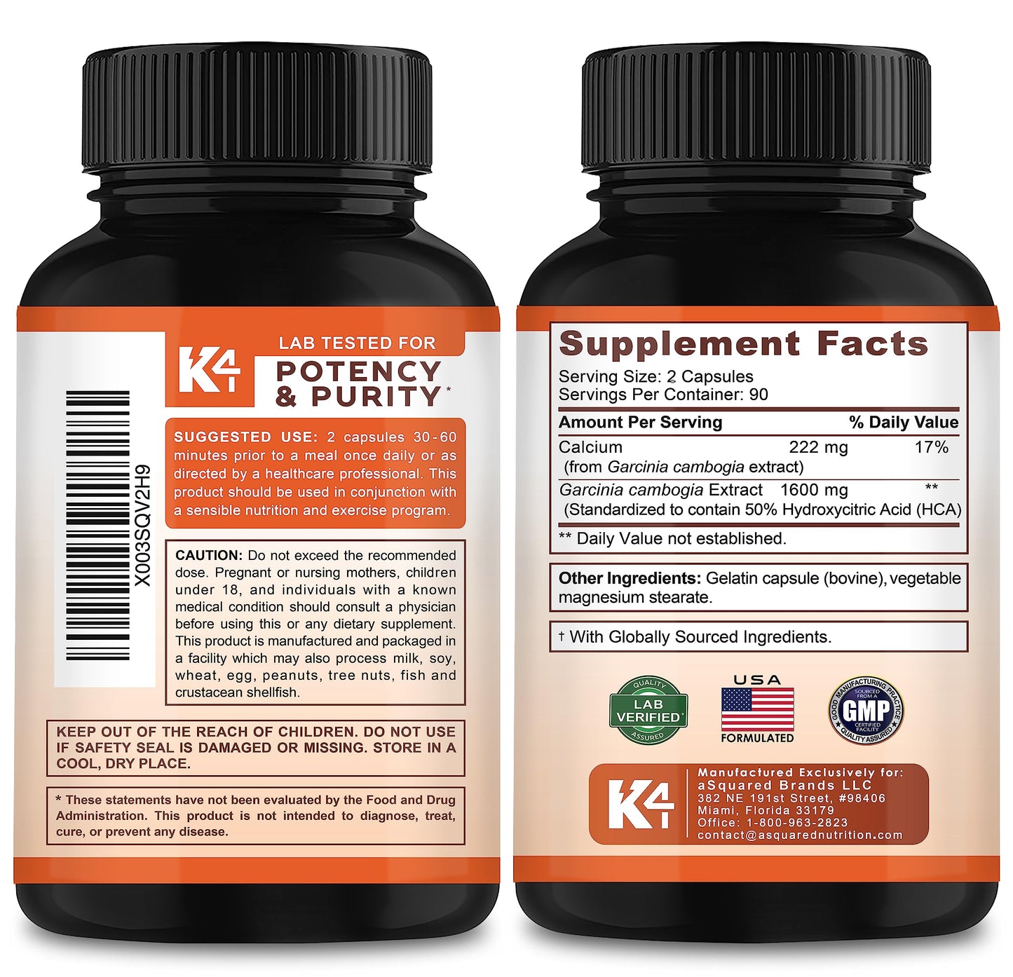 K4 Keto Garcinia Cambogia 1600 mg Capsule, 180 Count