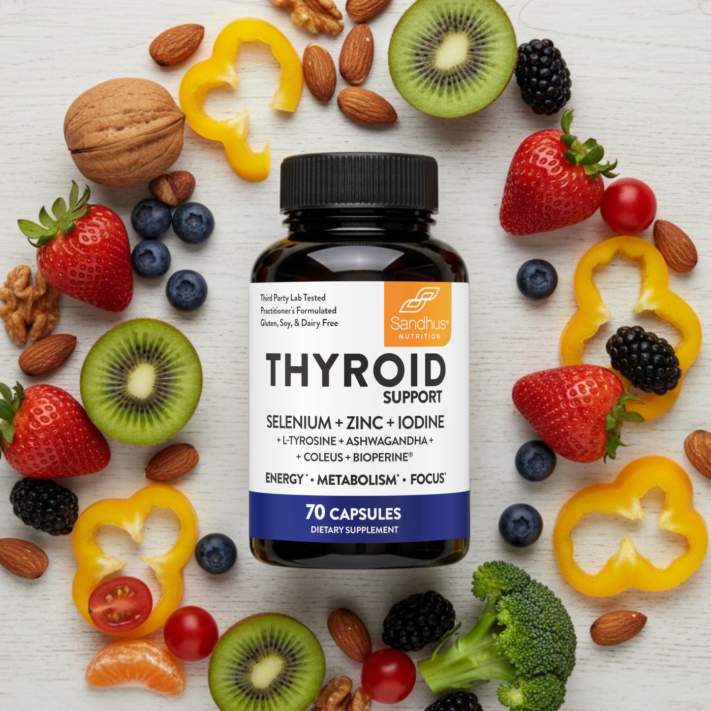 Sandhu's Thyroid Support with Selenium, Zinc, Iodine, L Tyrosine, Ashwagandha Capsules, 140 Count