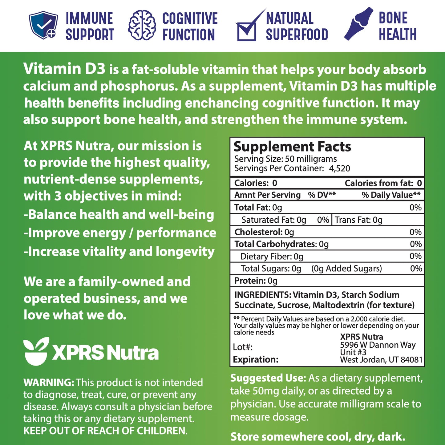 XPRS Nutra Vitamin D3 Powder 8 Ounce