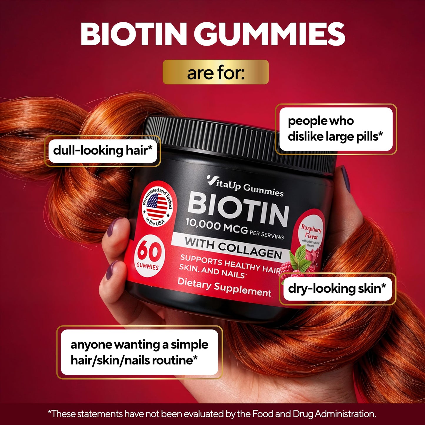 VitaUp Biotin Gummies 10000mcg - 60 Count