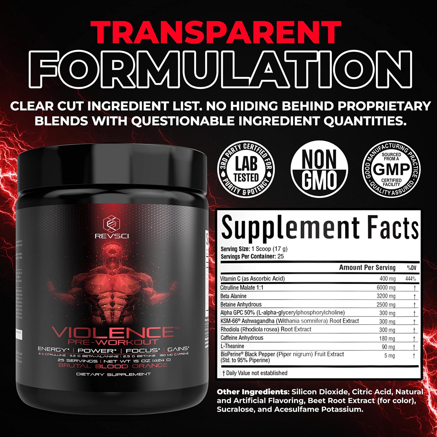Revolution Science Violence Pre Workout Powder Clinically Dosed Powder 15 Servings