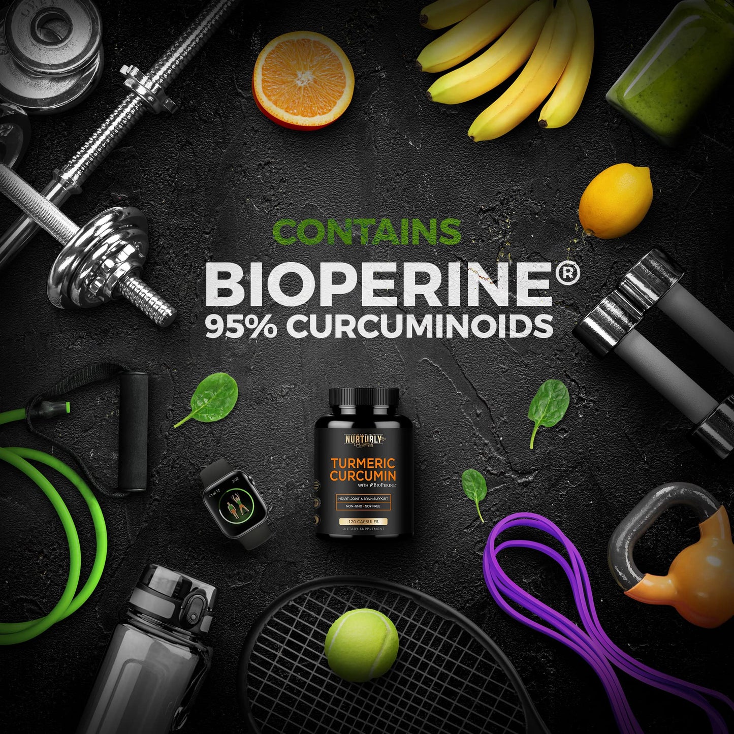 NURTURLY Turmeric Curcumin with BioPerine Black Pepper and 95% Curcuminoids - High Absorption Turmeric Supplements 1300mg for Hearth Health, Non-GMO, Gluten Free 120 Capsules