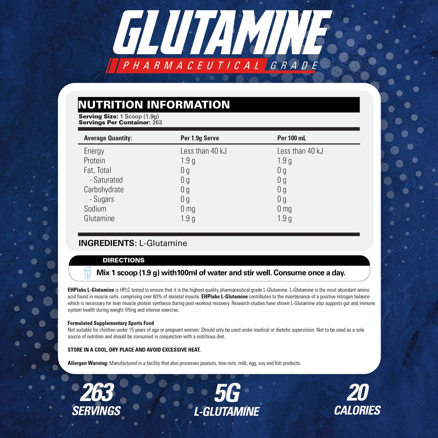 EHP Labs L-Glutamine Powder 17.6 oz