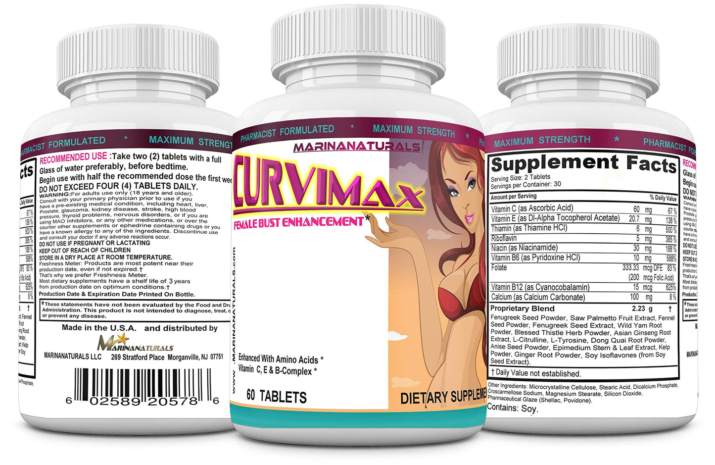 MARINANATURALS CURVIMAX Female Breast Enhancement and Enlargement Pills, 60 Tablets