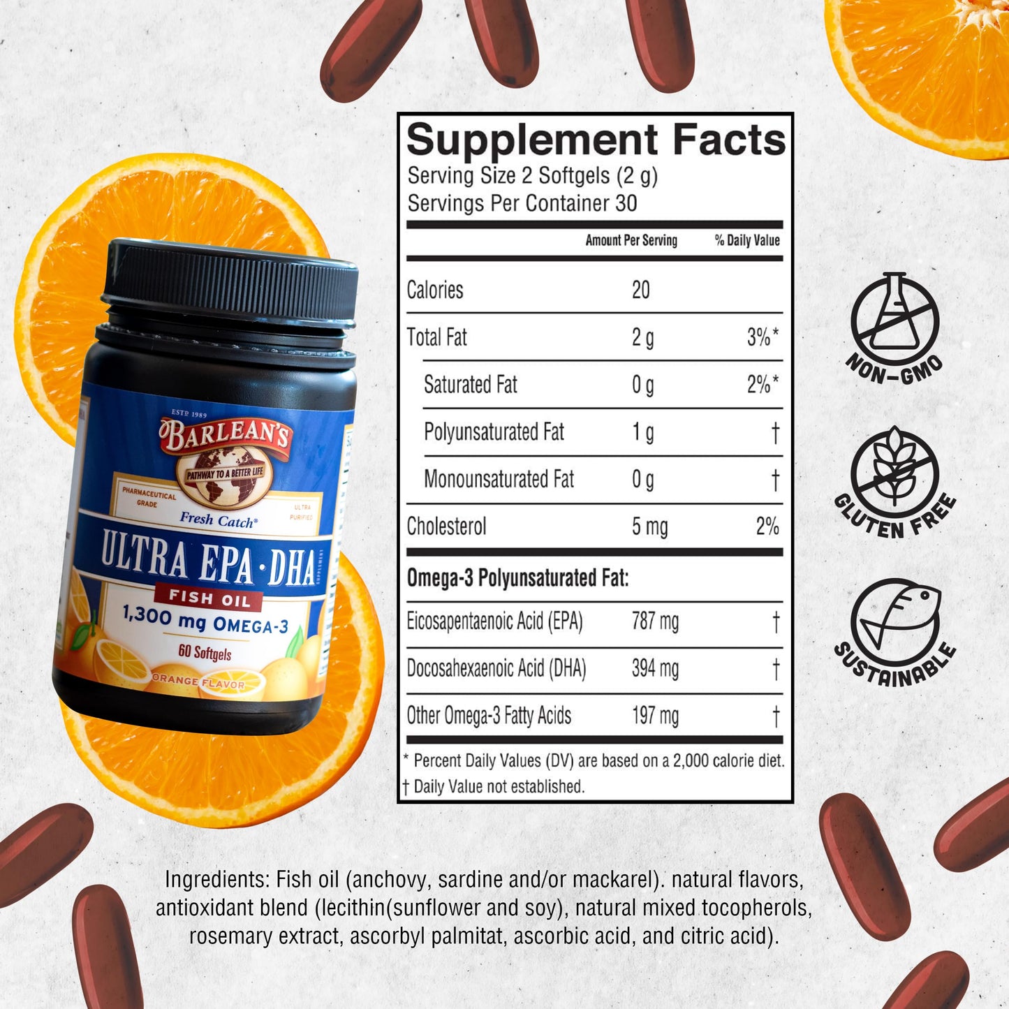 Barlean's Orange Omega-3 Fish Oil Softgels, 60 Count