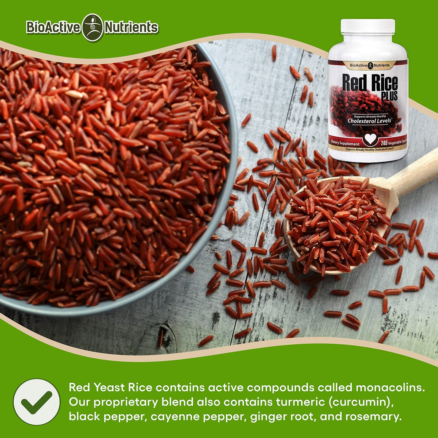 BIOACTIVE NUTRIENTS Red Rice Plus Supplement Capsules 240 Count Cholesterol Support