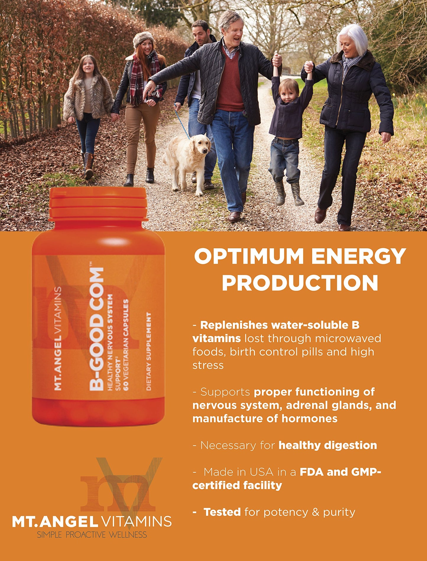 Mt. Angel Vitamins B-Good Com (Vitamin B Complex), Healthy Nervous System Support, 60 Capsules
